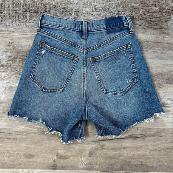 Abercrombie & Fitch Dad Shorts Blue Denim High Rise Frayed Hem Curve Love - Picture 4 of 6